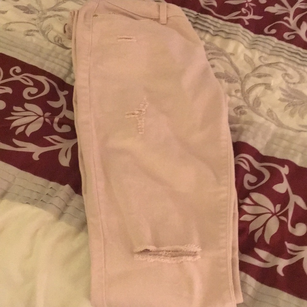 Blush Pink Distressed Skinny Jeans